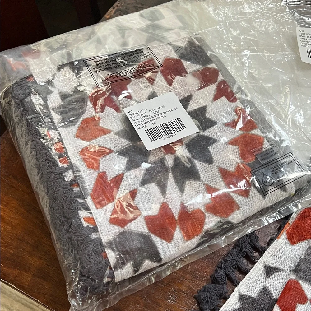 Anthropologie NIB Pair of Curtains Mosaic Moroccan Geometric Grey/Multi 108x50